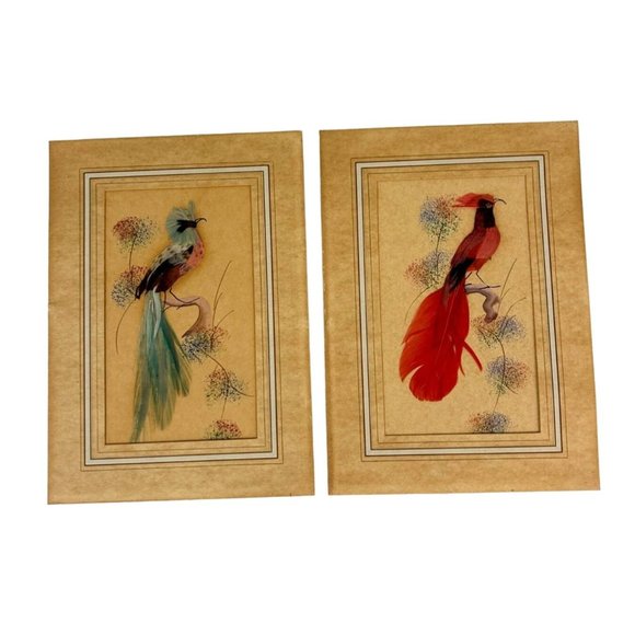 Vintage Feather Bird Art Pieces Set of 2,Red & Blue Animal Home Wall Art 5x7 - Picture 2 of 12